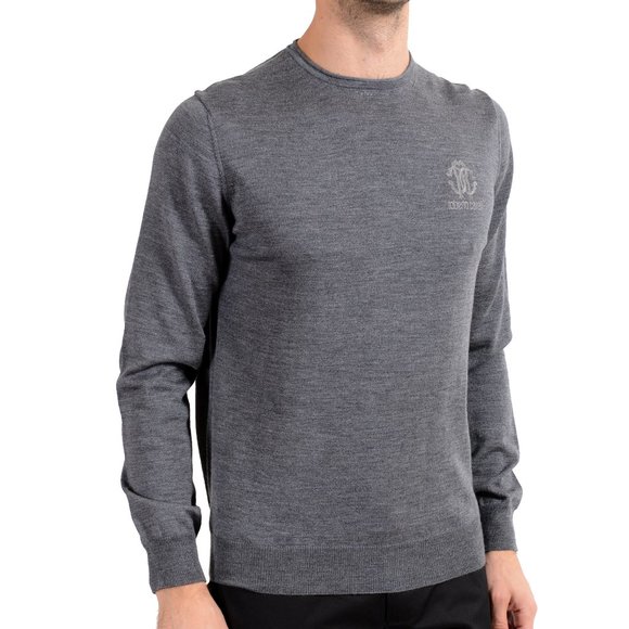 Roberto Cavalli 100% Wool Gray Crewneck Sweater - Picture 2 of 6